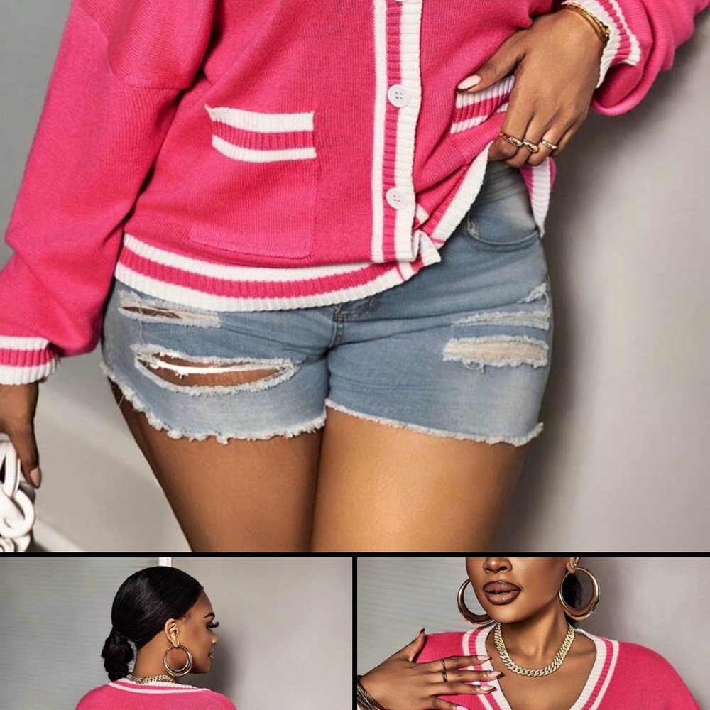 Pink and White Striped Cardigan